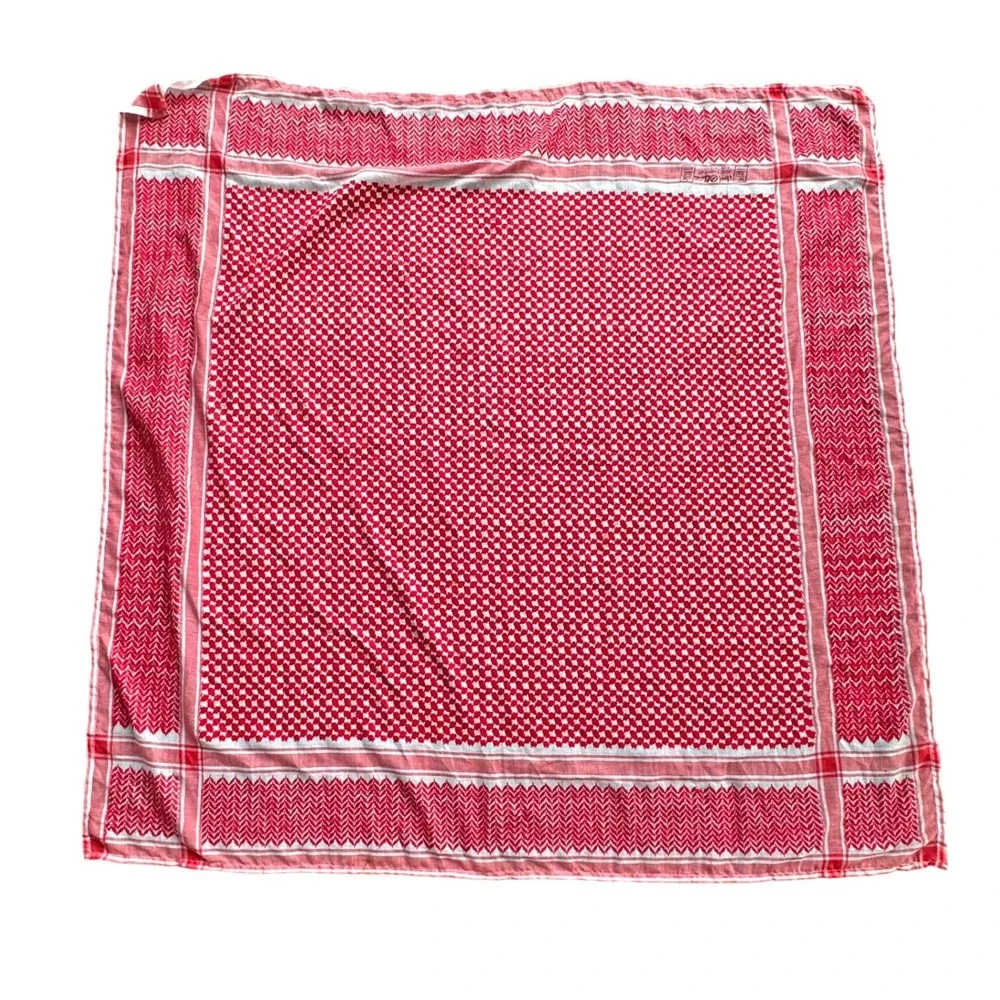 King Yashmag Red White Keffiyeh Scarf Woven Geometric Shemagh Korea 44x44